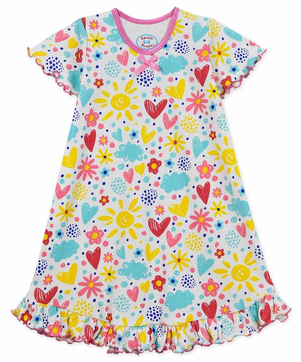 NEW SARA'S PRINTS girls short sleeve ruffled i love flower nightgown in summerti